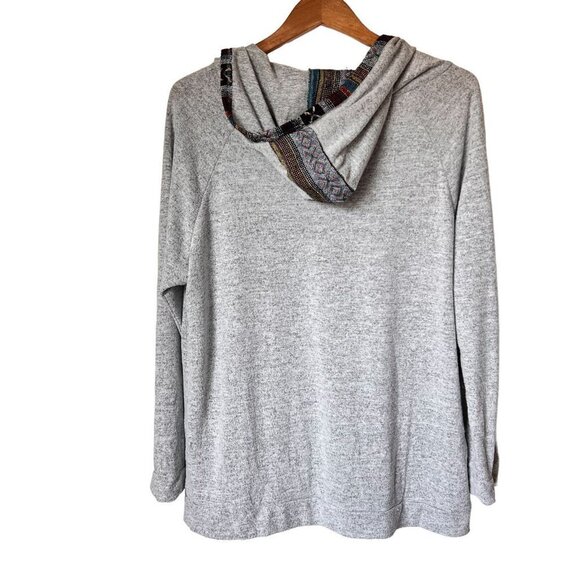 Skonhet Aztec Tribal Gray Long Sleeve Lace Up Front Hood Size 2XL - Picture 2 of 12